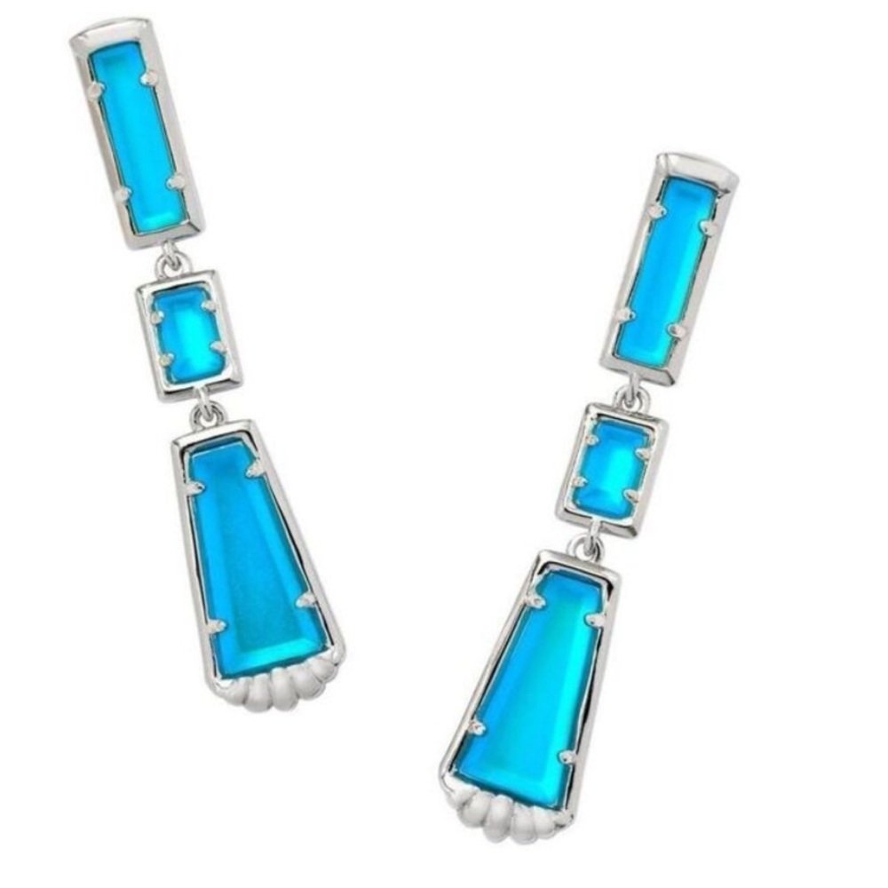 Kendra Scott Serena Linear Earrings Matte Fluore Blue Dangle Fashion Jewelry New